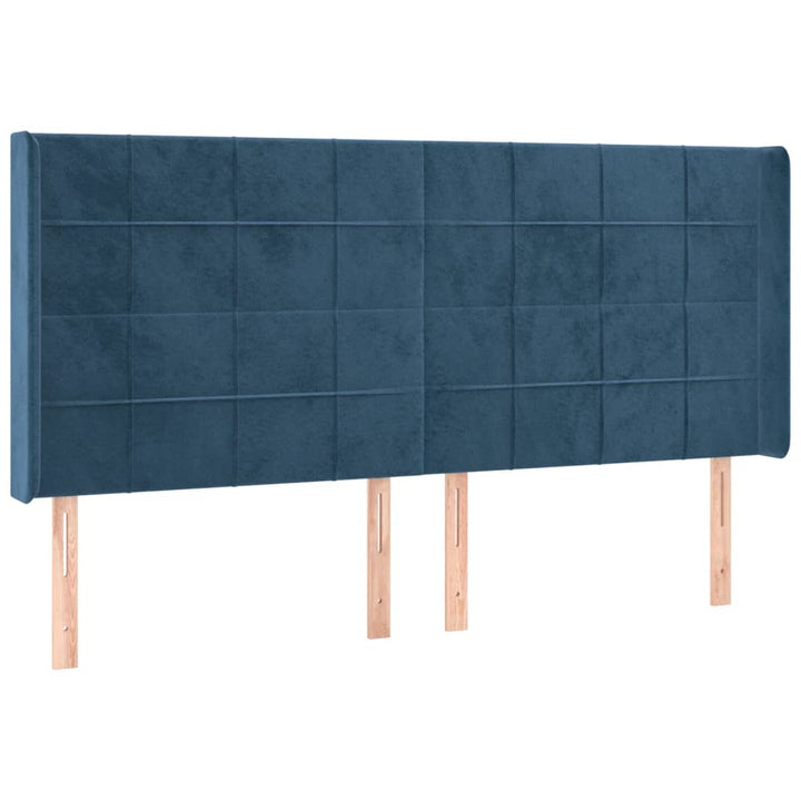sengegavl med kanter 163x16x118/128 cm fløjl mørkeblå