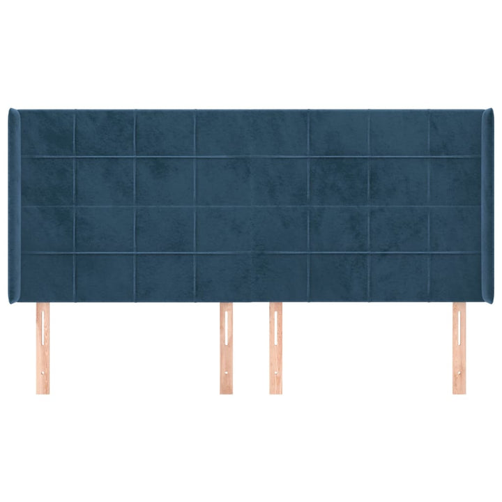 sengegavl med kanter 163x16x118/128 cm fløjl mørkeblå