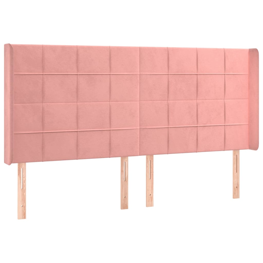 sengegavl med kanter 163x16x118/128 cm fløjl lyserød