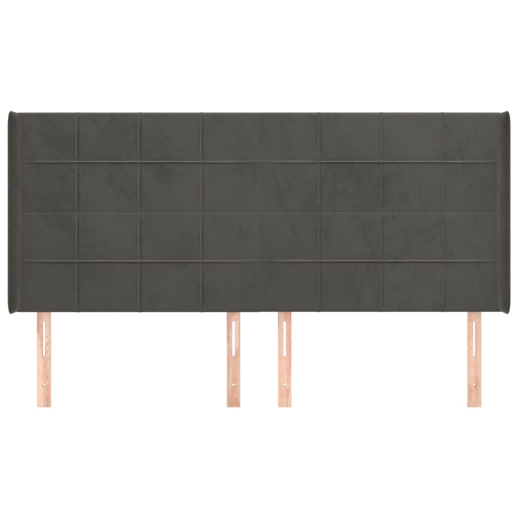 sengegavl med kanter 183x16x118/128 cm fløjl mørkegrå