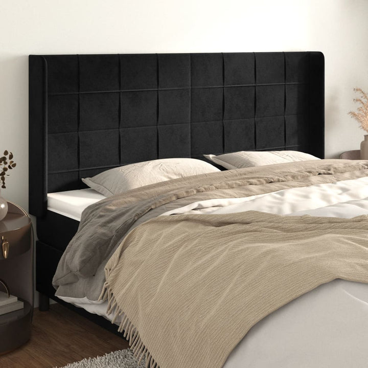 sengegavl med kanter 183x16x118/128 cm fløjl sort