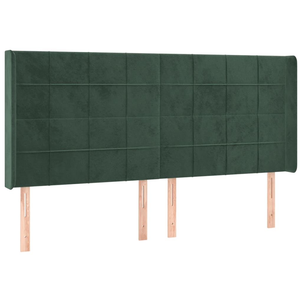 sengegavl med kanter 183x16x118/128 cm fløjl mørkegrøn