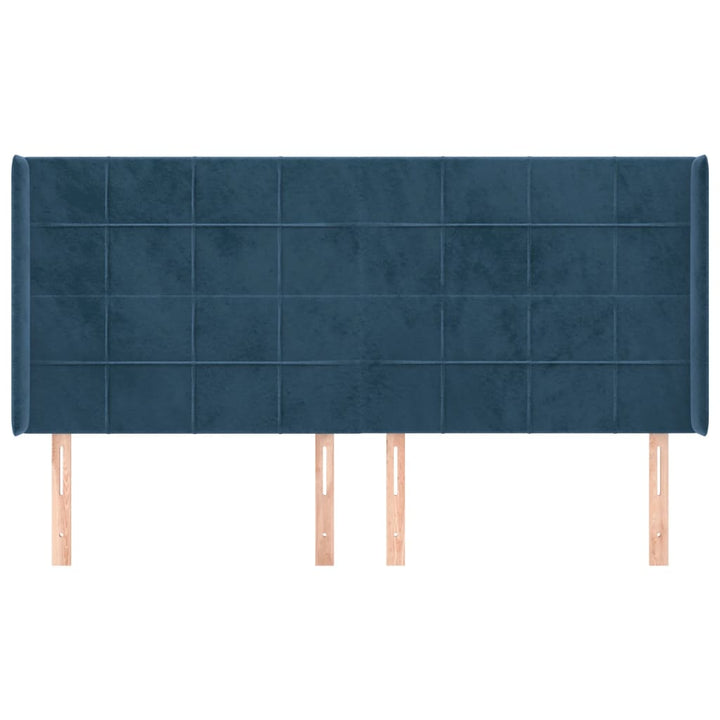 sengegavl med kanter 183x16x118/128 cm fløjl mørkeblå