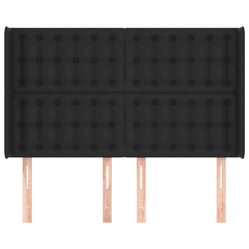 sengegavl med kanter 147x16x118/128 cm kunstlæder sort