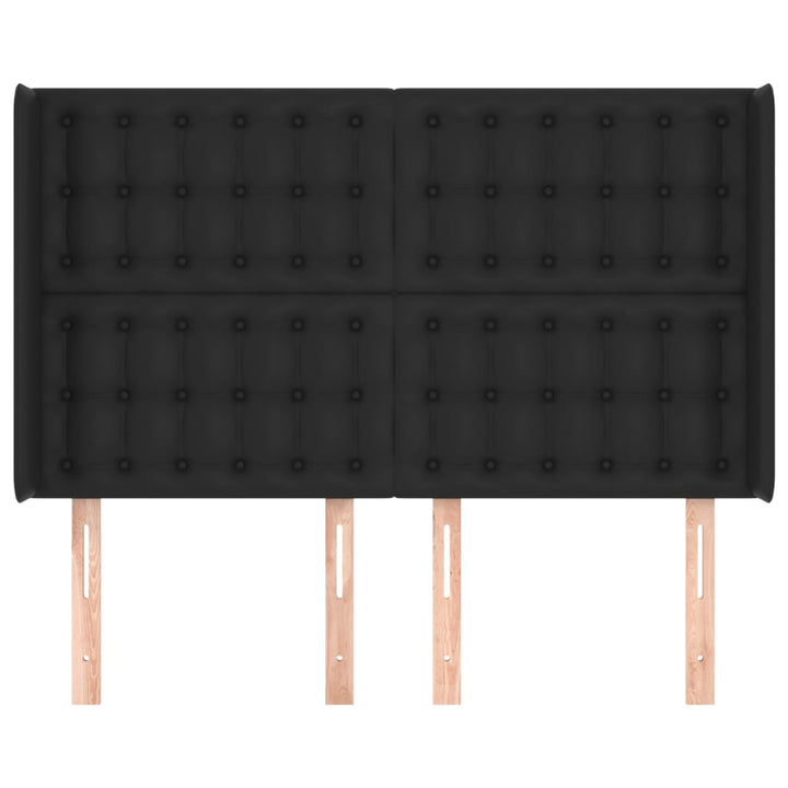 sengegavl med kanter 147x16x118/128 cm kunstlæder sort