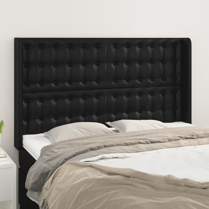 sengegavl med kanter 147x16x118/128 cm kunstlæder sort