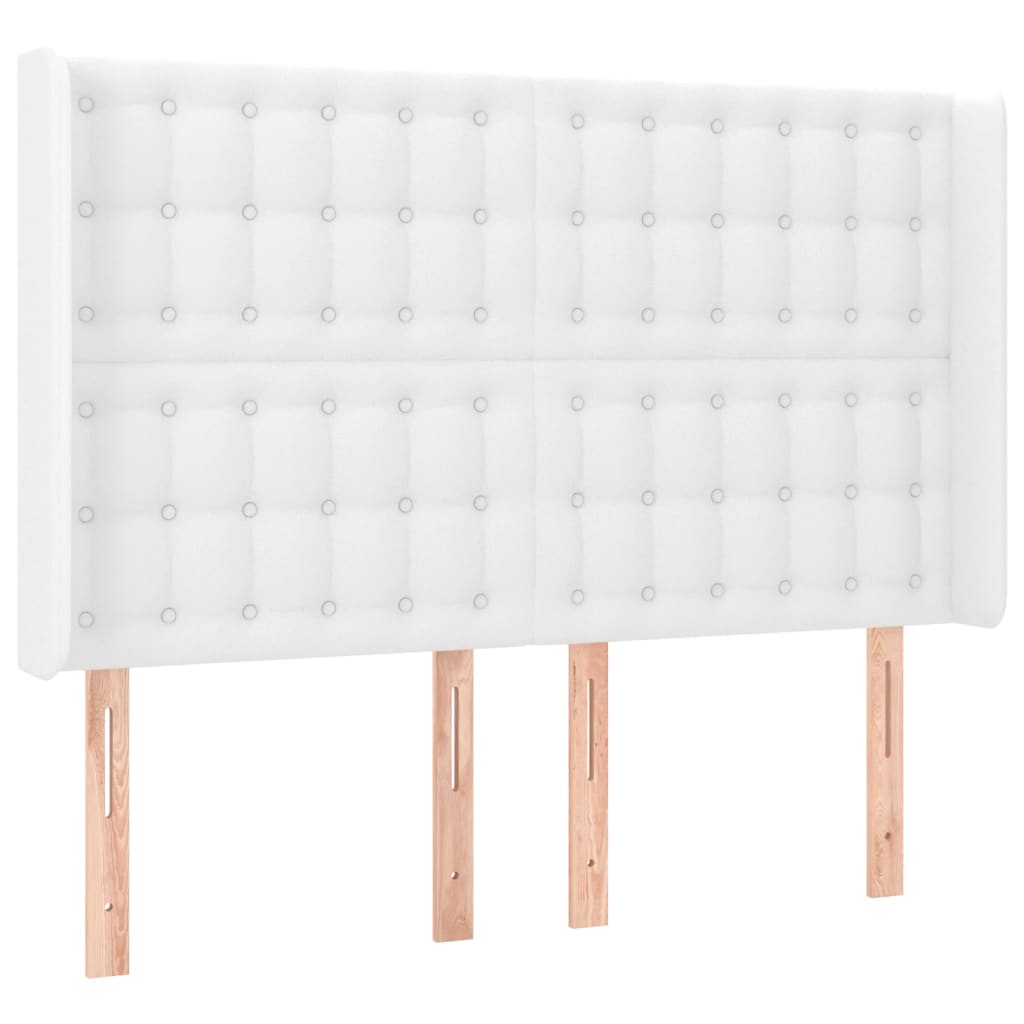 sengegavl med kanter 147x16x118/128 cm kunstlæder hvid