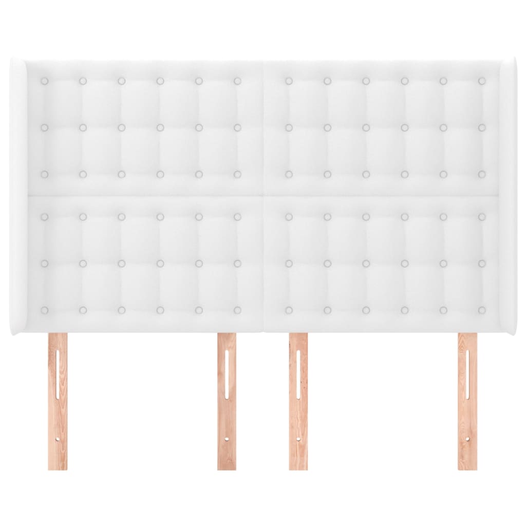 sengegavl med kanter 147x16x118/128 cm kunstlæder hvid