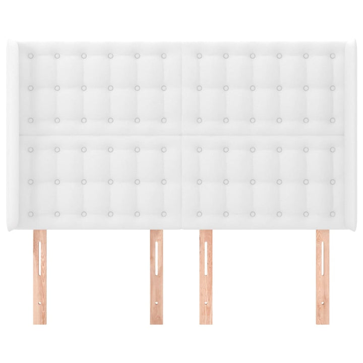 sengegavl med kanter 147x16x118/128 cm kunstlæder hvid