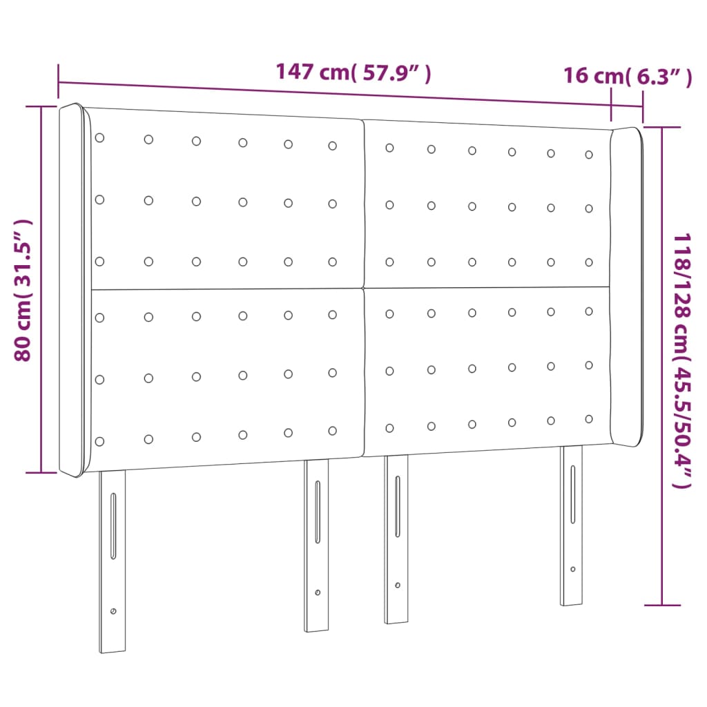 sengegavl med kanter 147x16x118/128 cm kunstlæder hvid