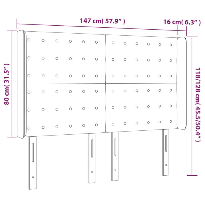 sengegavl med kanter 147x16x118/128 cm kunstlæder hvid