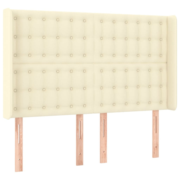 sengegavl med kanter 147x16x118/128 cm kunstlæder cremefarvet