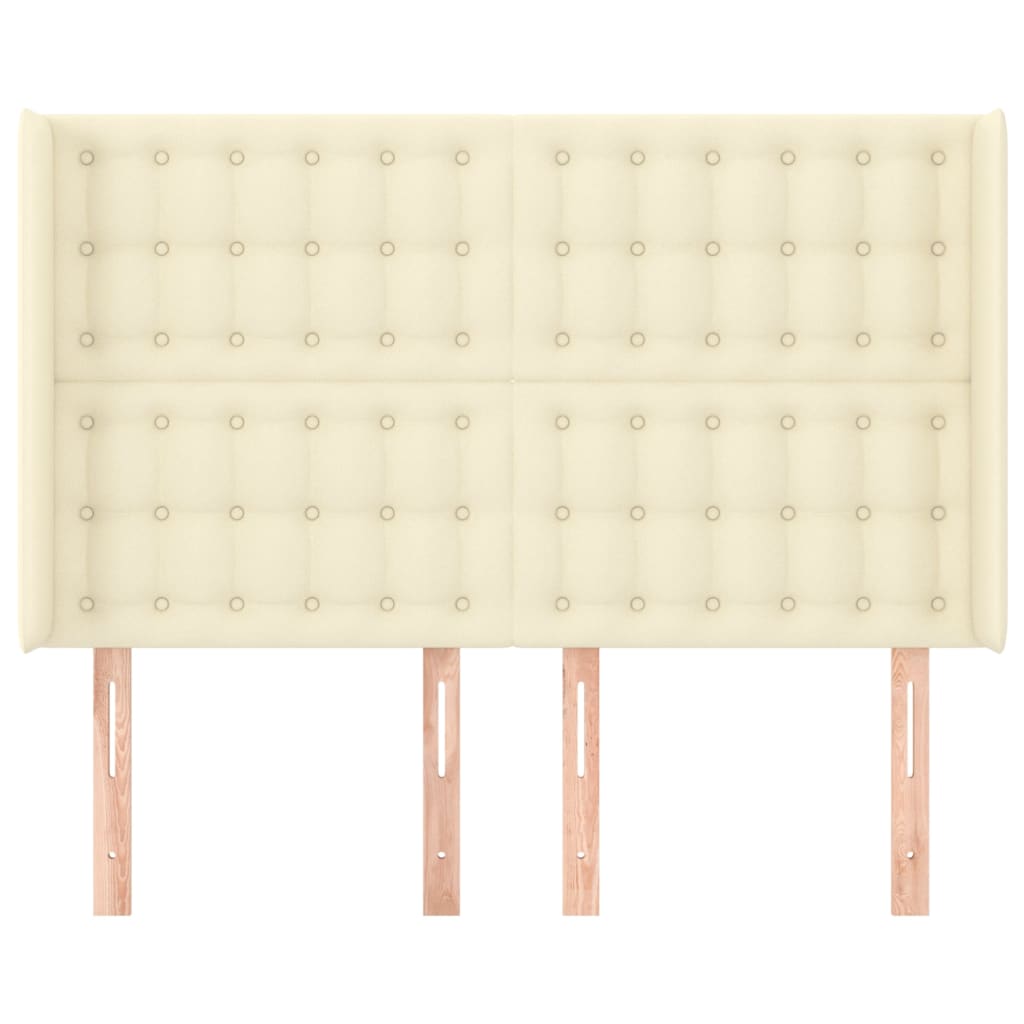 sengegavl med kanter 147x16x118/128 cm kunstlæder cremefarvet