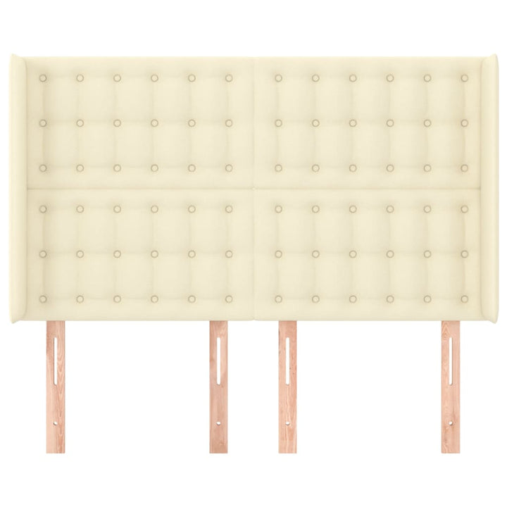 sengegavl med kanter 147x16x118/128 cm kunstlæder cremefarvet