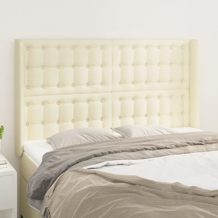 sengegavl med kanter 147x16x118/128 cm kunstlæder cremefarvet