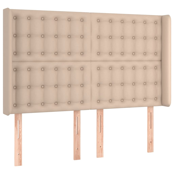 sengegavl med kanter 147x16x118/128 cm kunstlæder cappuccino