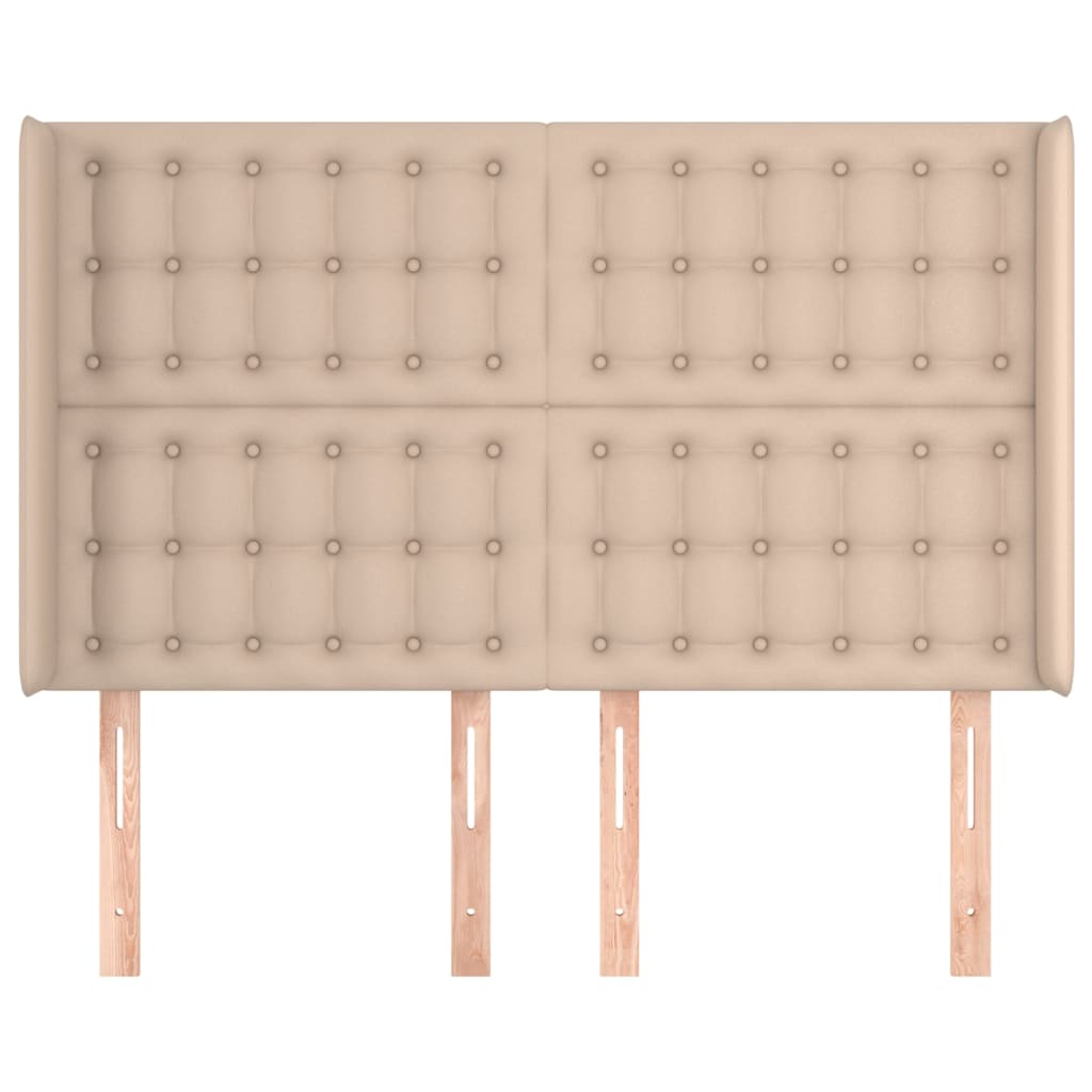 sengegavl med kanter 147x16x118/128 cm kunstlæder cappuccino