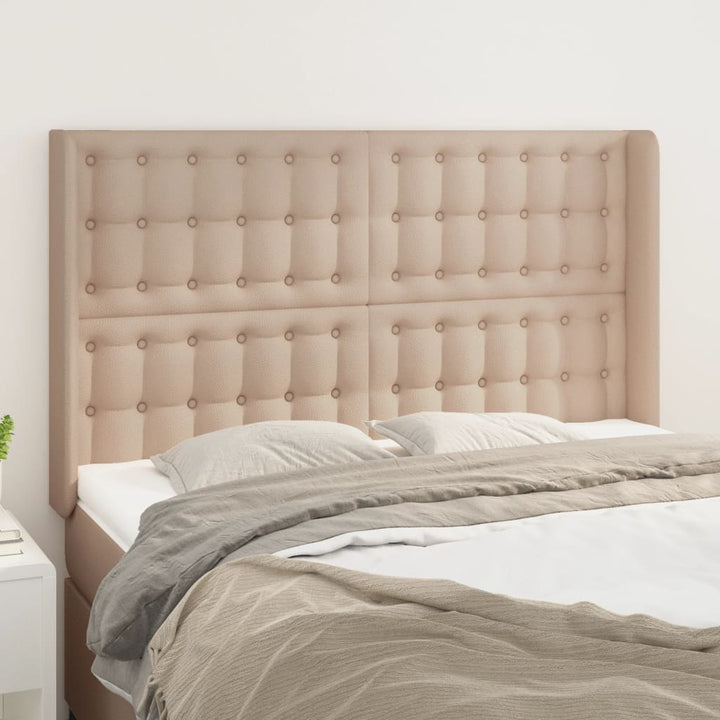 sengegavl med kanter 147x16x118/128 cm kunstlæder cappuccino