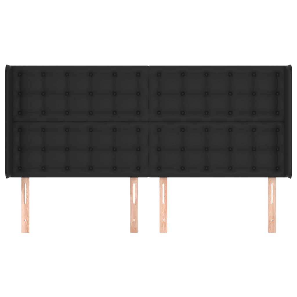 sengegavl med kanter 163x16x118/128 cm kunstlæder sort