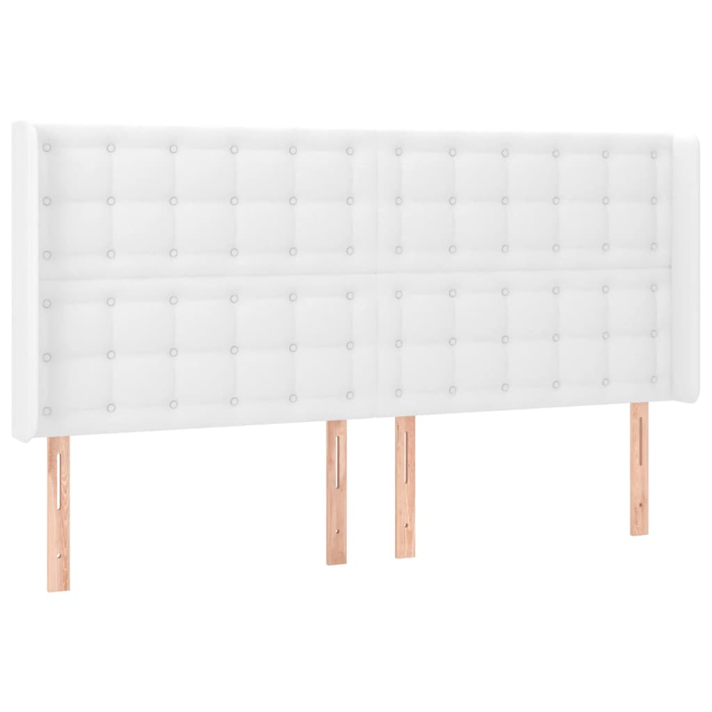 sengegavl med kanter 163x16x118/128 cm kunstlæder hvid