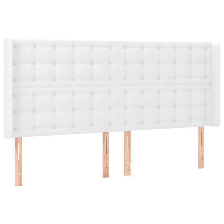 sengegavl med kanter 163x16x118/128 cm kunstlæder hvid