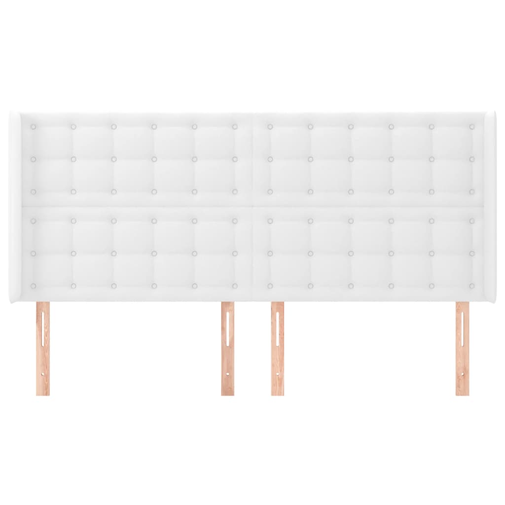 sengegavl med kanter 163x16x118/128 cm kunstlæder hvid