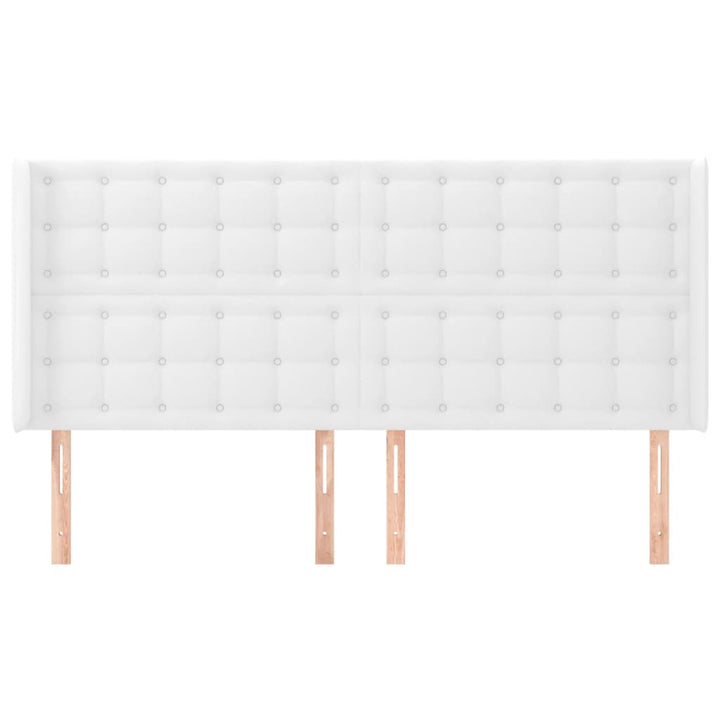 sengegavl med kanter 163x16x118/128 cm kunstlæder hvid