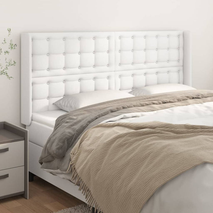 sengegavl med kanter 163x16x118/128 cm kunstlæder hvid