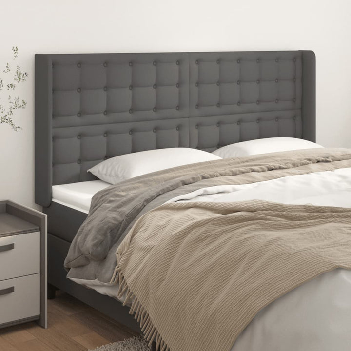 sengegavl med kanter 163x16x118/128 cm kunstlæder grå
