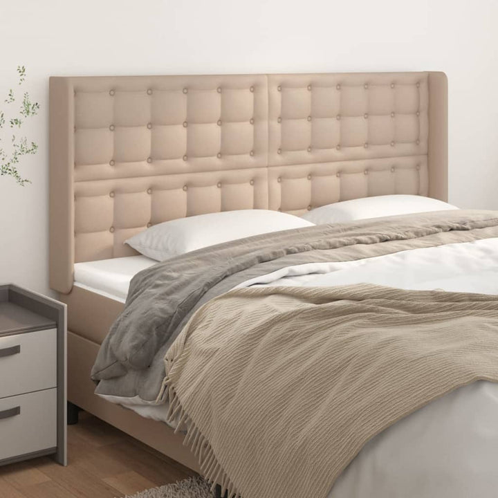 sengegavl med kanter 163x16x118/128 cm kunstlæder cappuccino