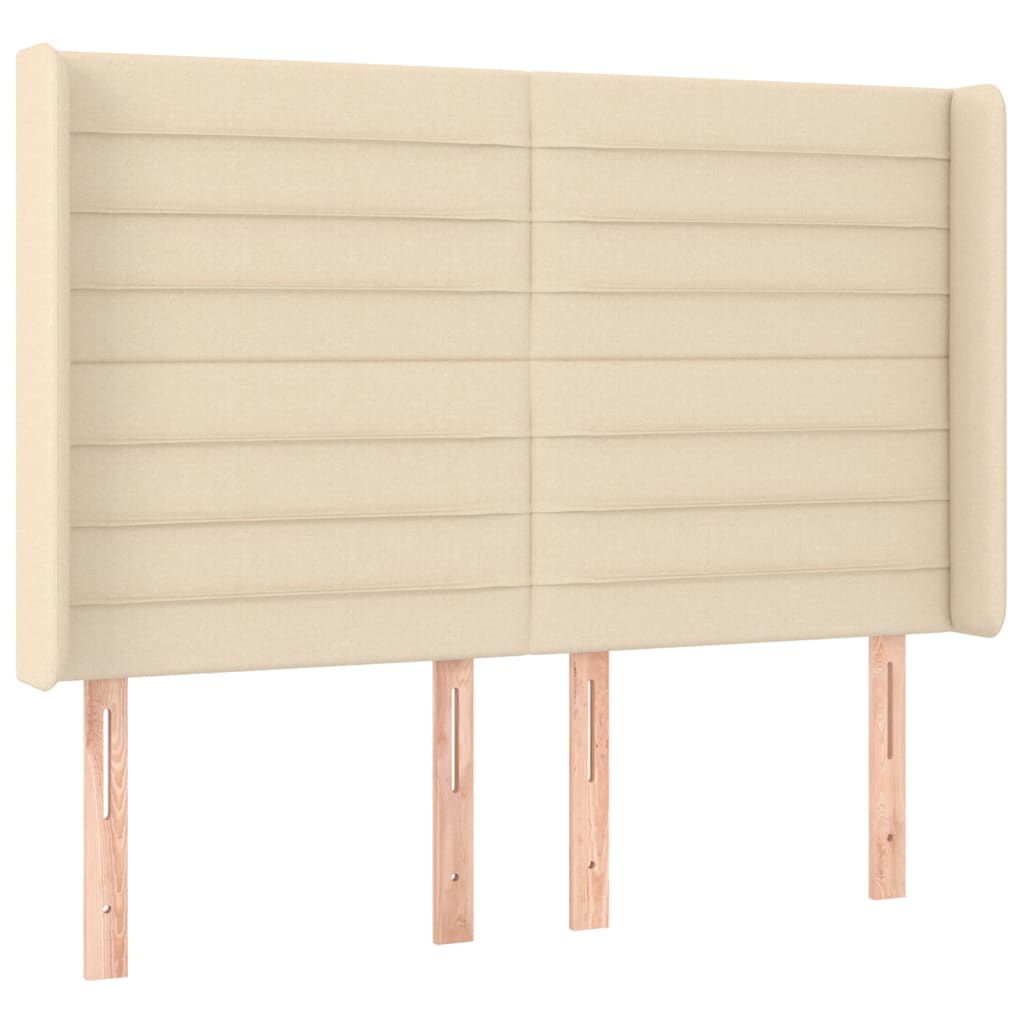sengegavl med kanter 147x16x118/128 cm stof cremefarvet