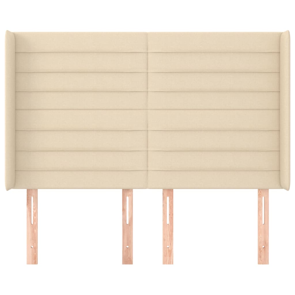 sengegavl med kanter 147x16x118/128 cm stof cremefarvet