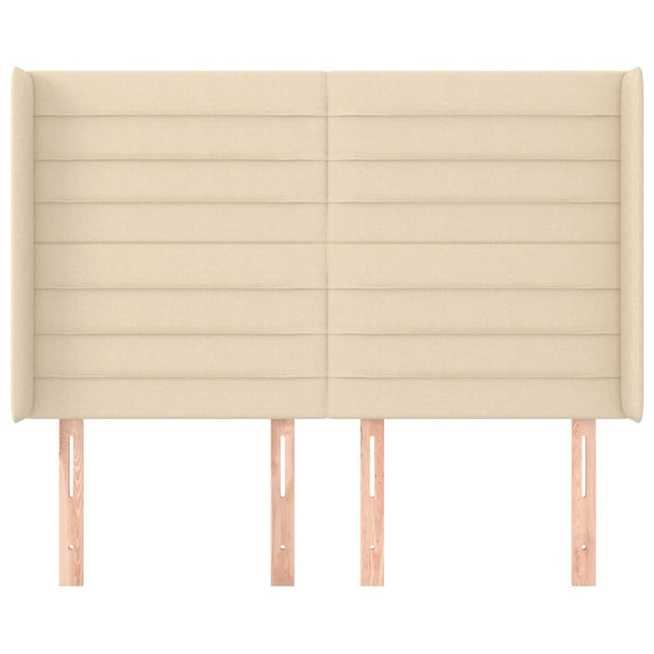 sengegavl med kanter 147x16x118/128 cm stof cremefarvet