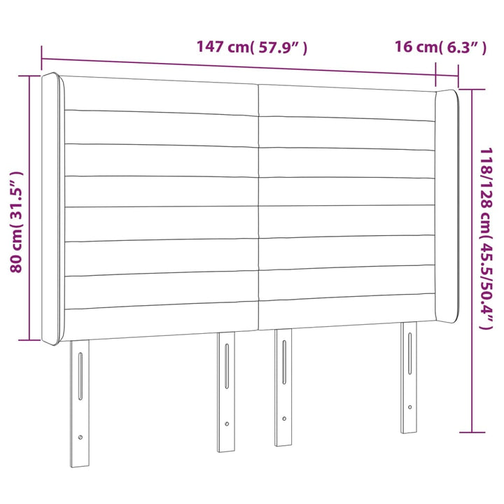 sengegavl med kanter 147x16x118/128 cm stof cremefarvet
