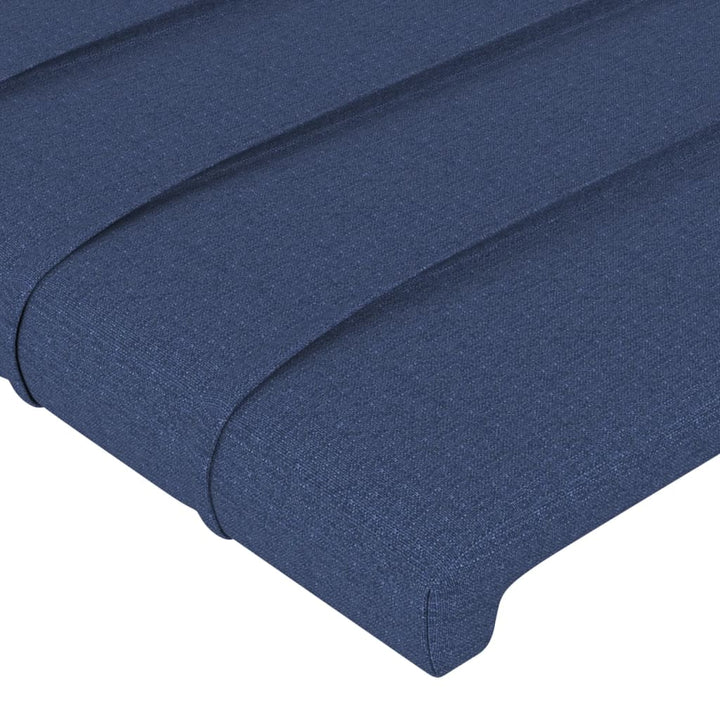 sengegavl med kanter 147x16x118/128 cm stof blå