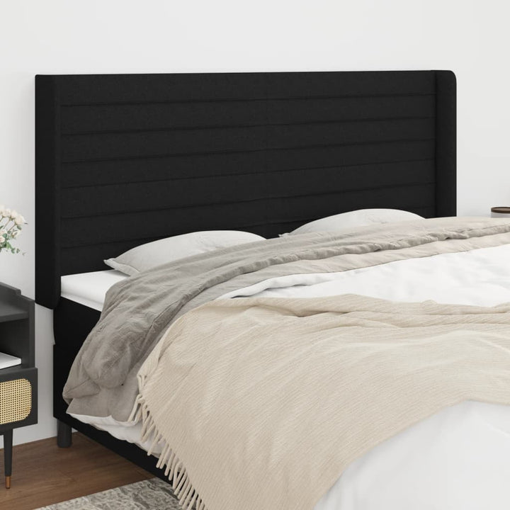 sengegavl med kanter 163x16x118/128 cm stof sort