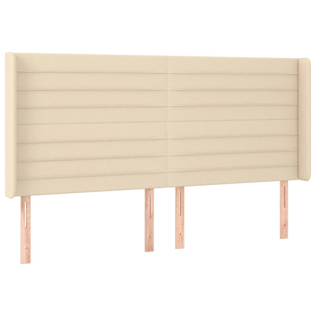sengegavl med kanter 163x16x118/128 cm stof cremefarvet