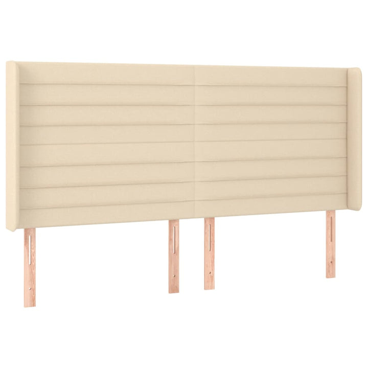 sengegavl med kanter 163x16x118/128 cm stof cremefarvet