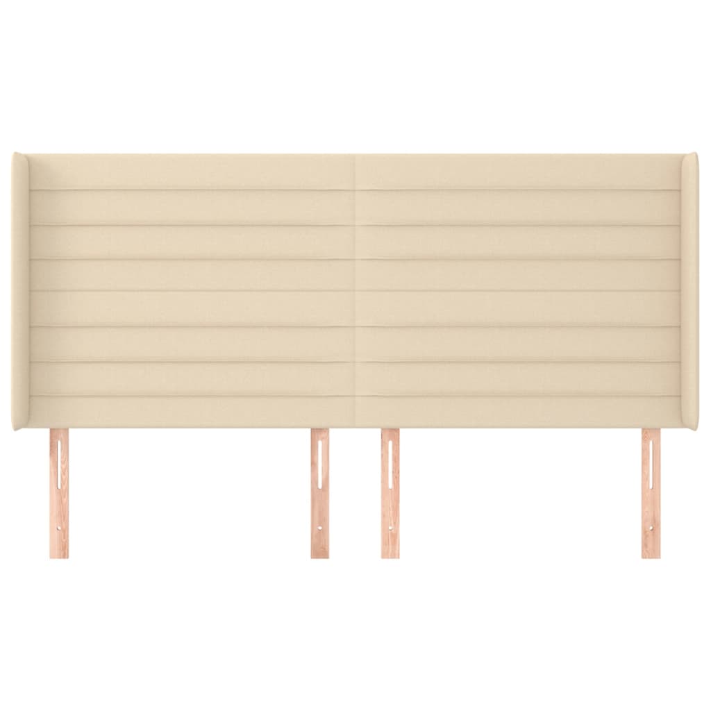 sengegavl med kanter 163x16x118/128 cm stof cremefarvet