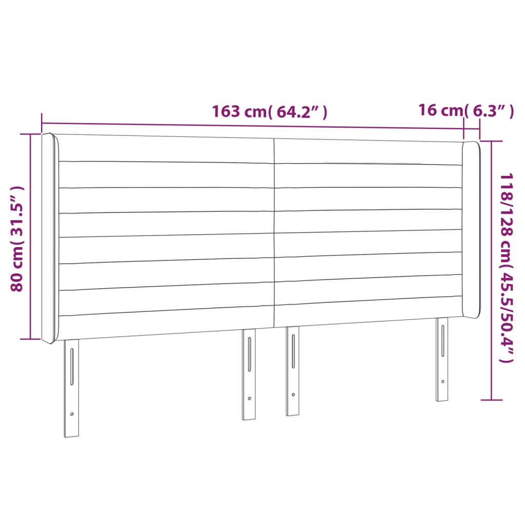 sengegavl med kanter 163x16x118/128 cm stof cremefarvet
