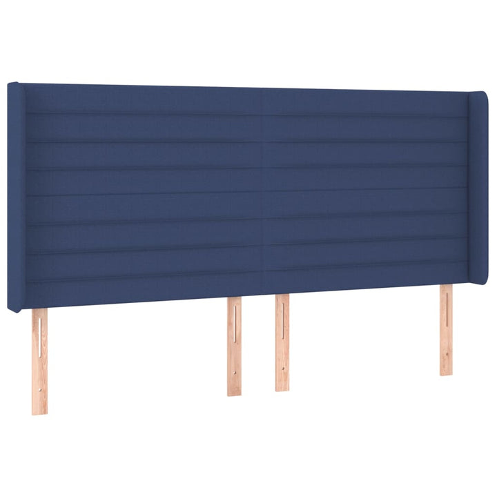 sengegavl med kanter 163x16x118/128 cm stof blå