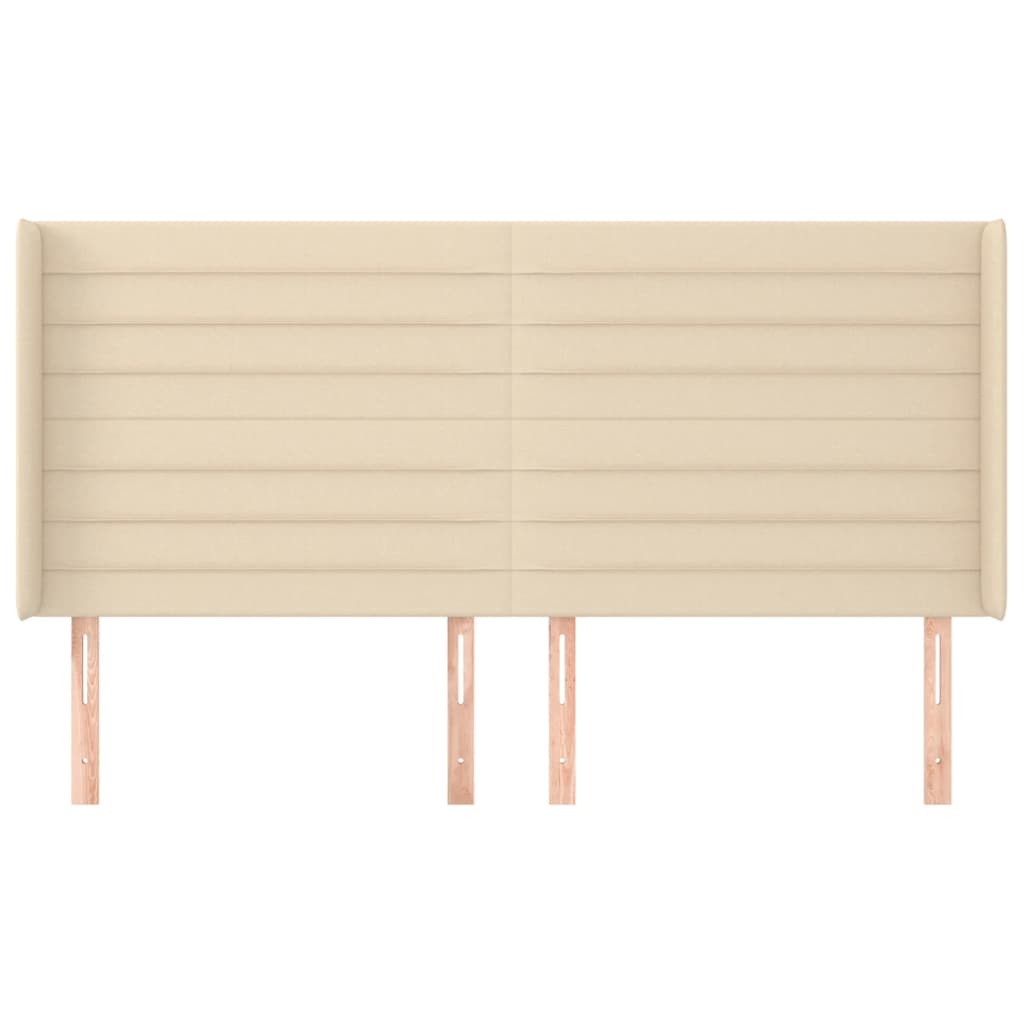 sengegavl med kanter 183x16x118/128 cm stof cremefarvet