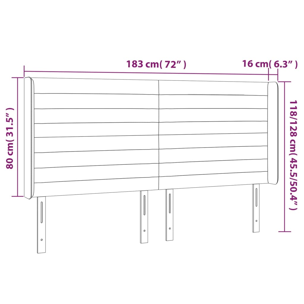 sengegavl med kanter 183x16x118/128 cm stof cremefarvet