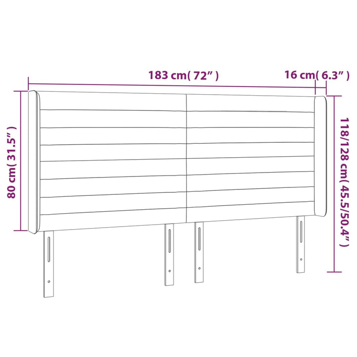 sengegavl med kanter 183x16x118/128 cm stof cremefarvet