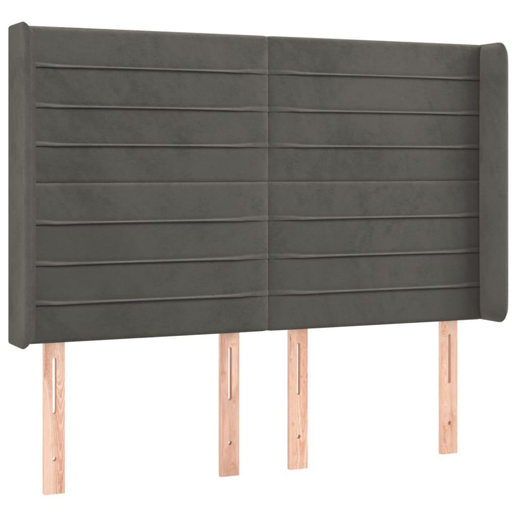 sengegavl med kanter 147x16x118/128 cm fløjl mørkegrå