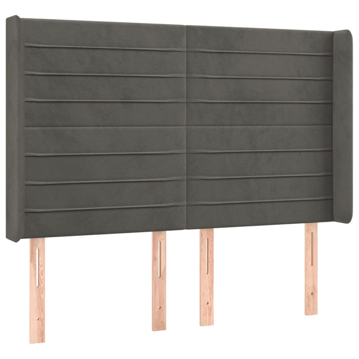 sengegavl med kanter 147x16x118/128 cm fløjl mørkegrå