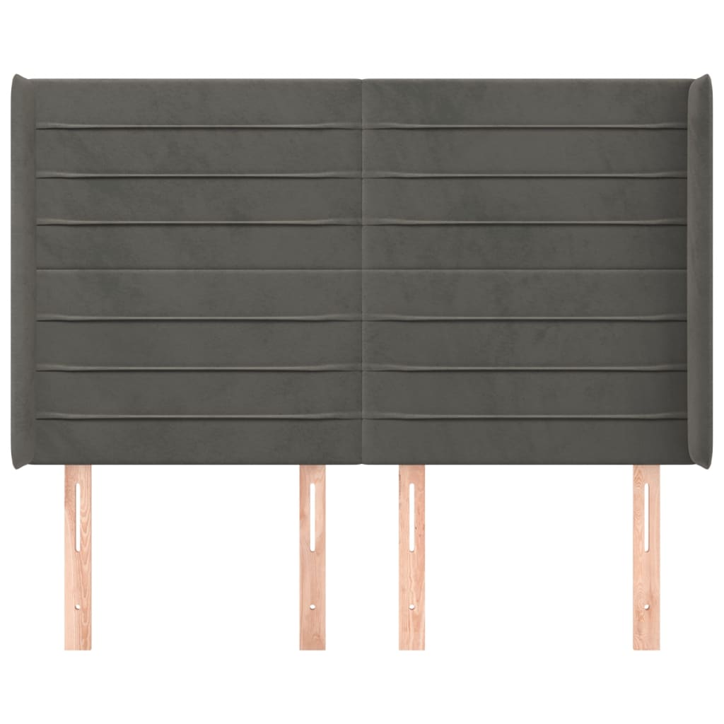 sengegavl med kanter 147x16x118/128 cm fløjl mørkegrå