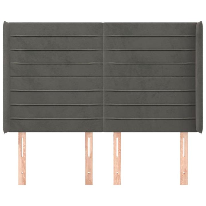 sengegavl med kanter 147x16x118/128 cm fløjl mørkegrå
