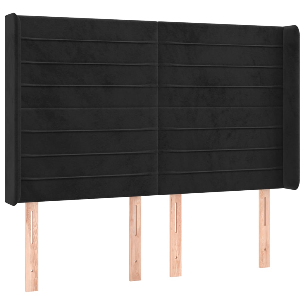 sengegavl med kanter 147x16x118/128 cm fløjl sort