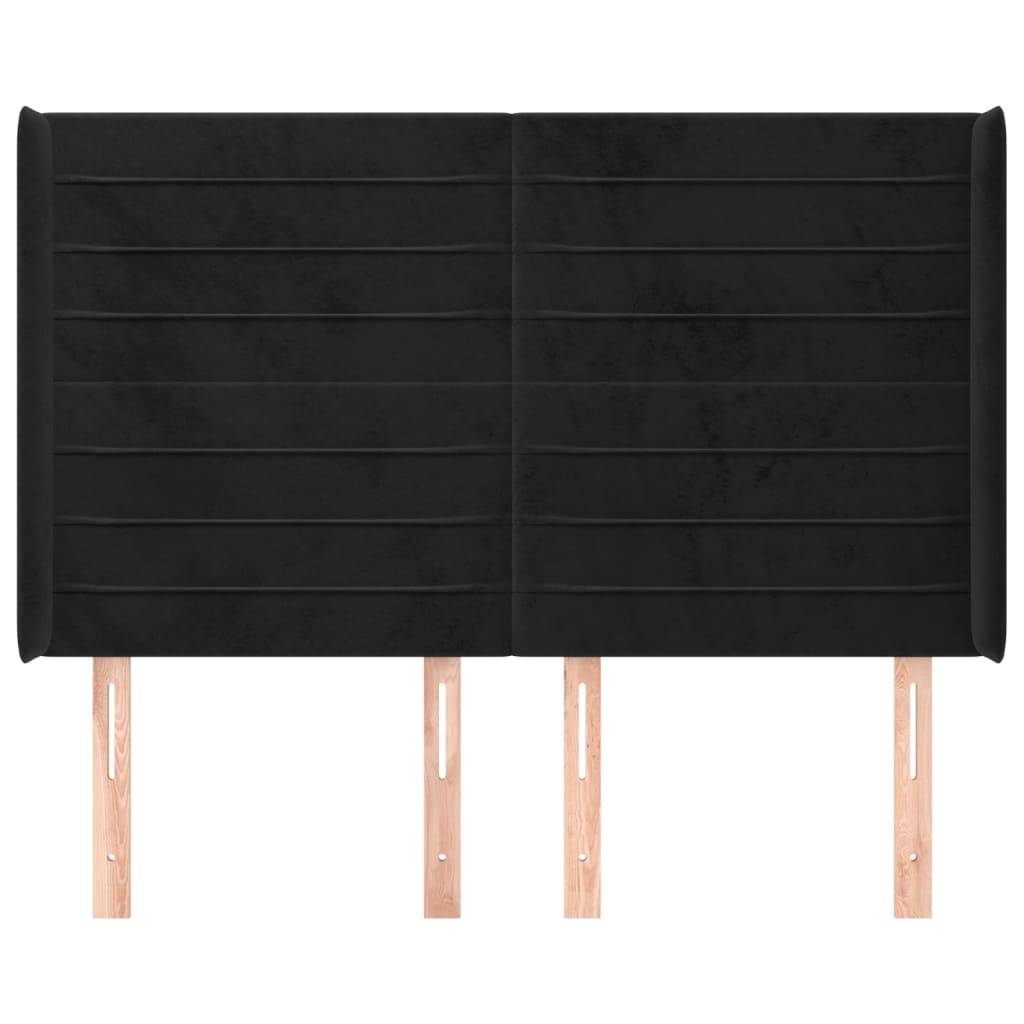 sengegavl med kanter 147x16x118/128 cm fløjl sort